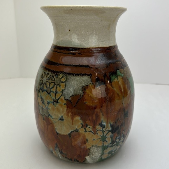 Vtg Apple Lane Studio Art Pottery Vase Abstract Floral Artist Bill Nagengast - Picture 8 of 12